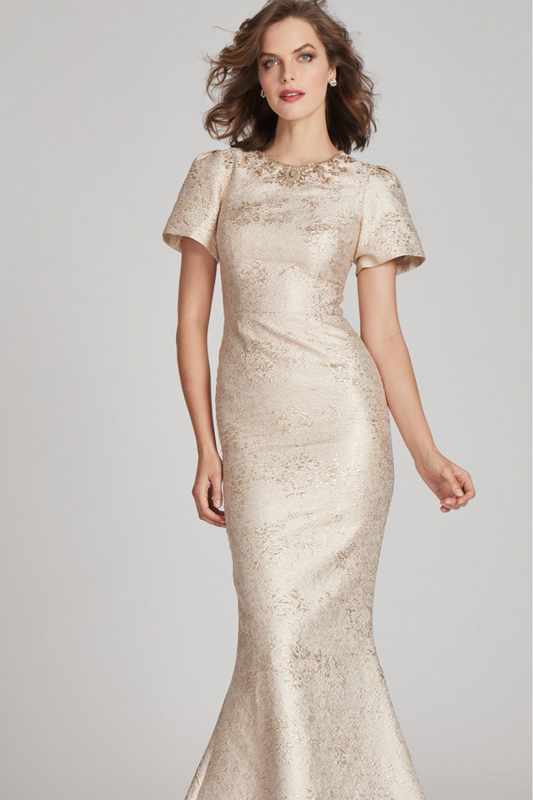 Jacquard Beac Collar Short Sleeve Gown - Park Lane Styling & Consulting