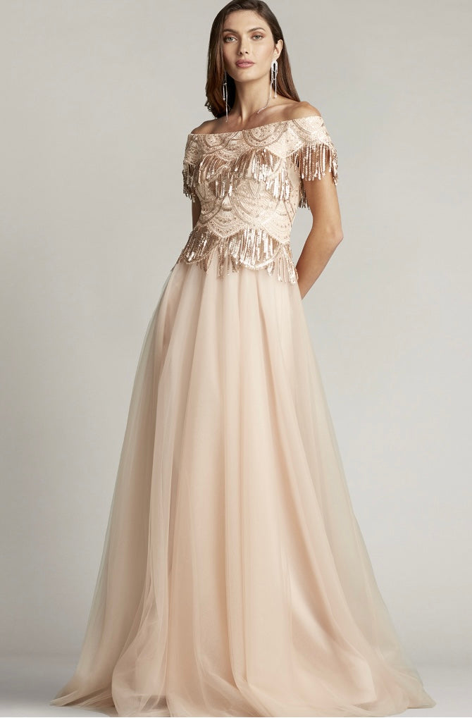 Tadsashi Ruby Sequin Fringe Tulle Gown - Park Lane Styling & Consulting