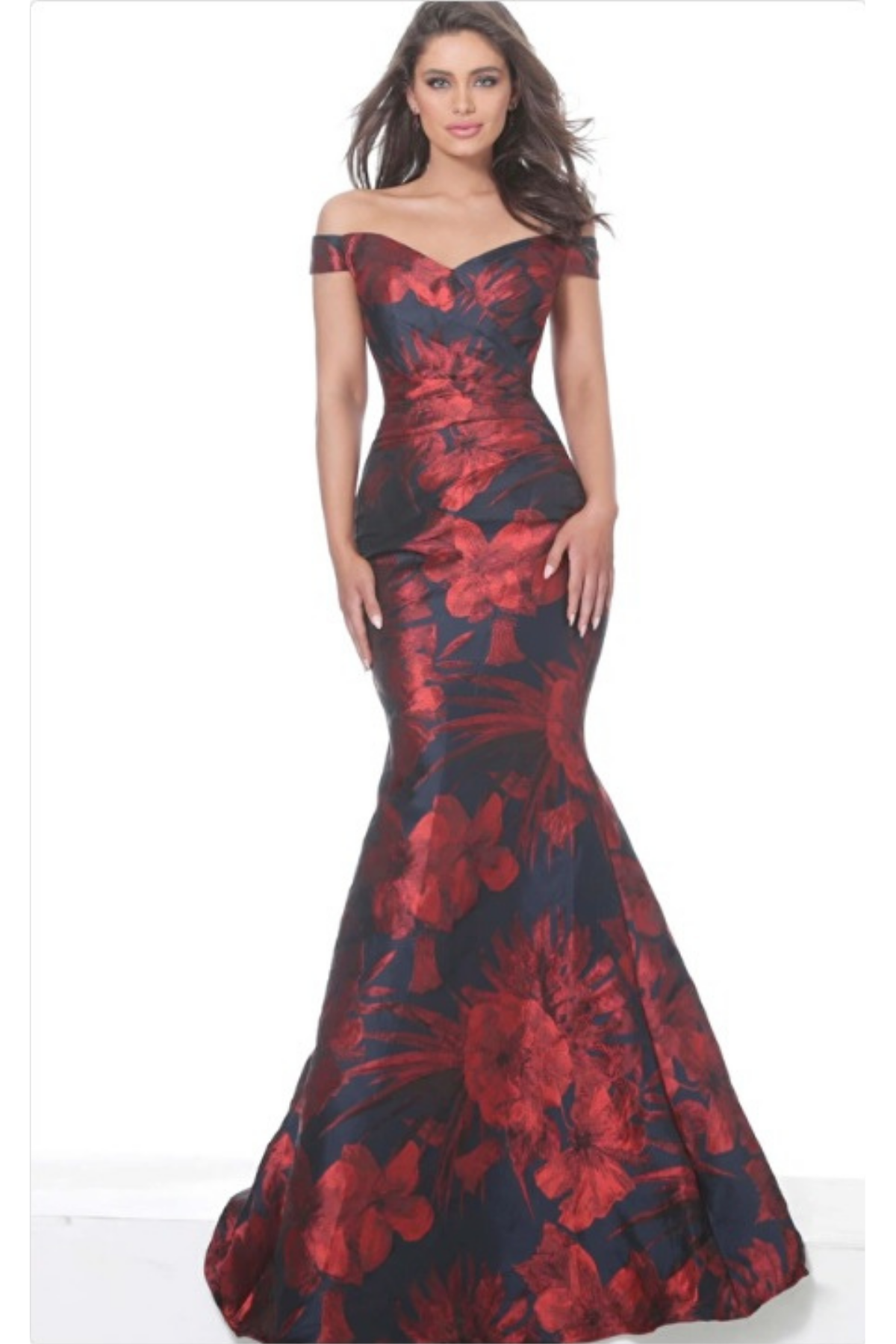 OFF SHOULDER FLORAL SATIN MERMAID GOWN - Park Lane Styling & Consulting