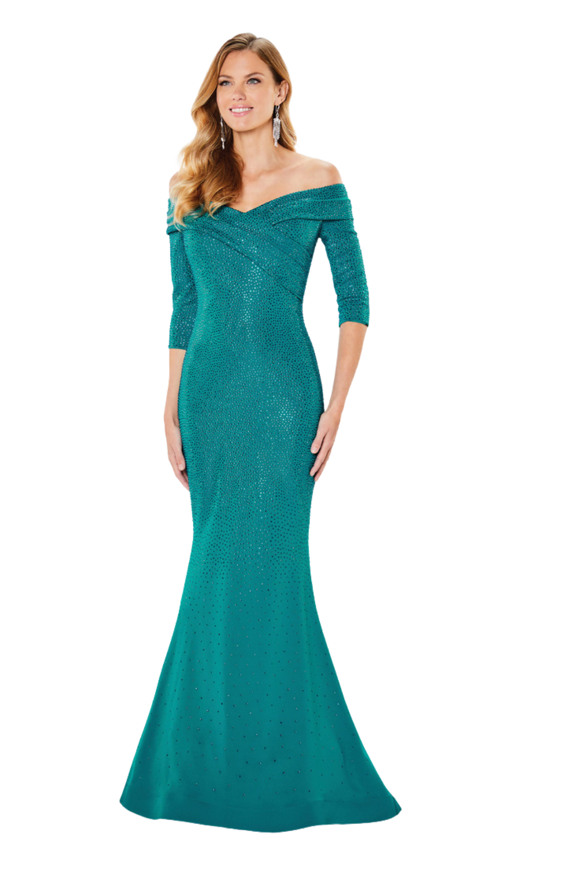 STONE ACCENTED OFF THE SHOULDER GOWN - Park Lane Styling & Consulting