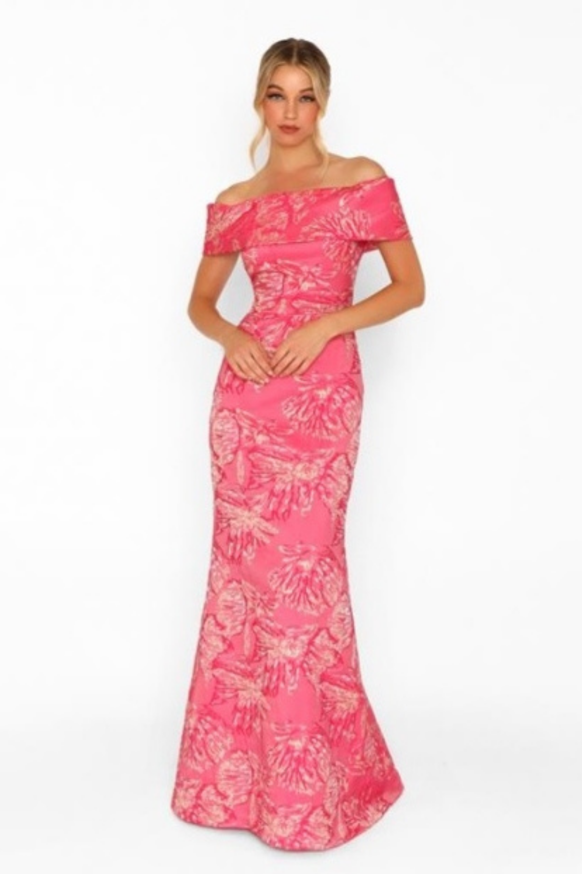 Shoulder Metallic Jacquard Gown - Park Lane Styling & Consulting