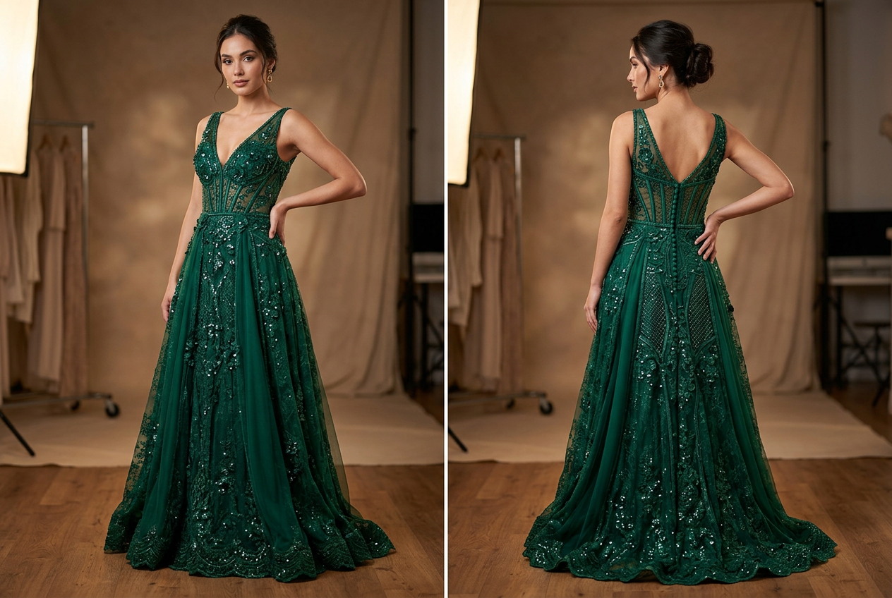 Ruffle Embellished Slit Sheath Silhouette with Slit