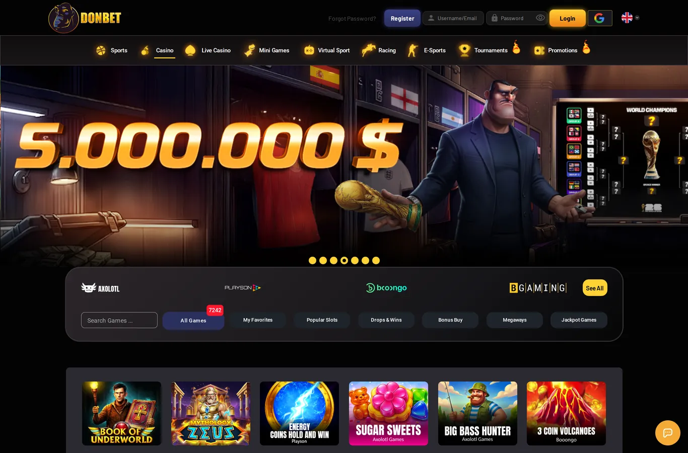 Donbet Casino and sportsbook lobby screenshot