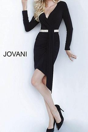 Jovani - Black Long Sleeve V Neck Short Dress - Park Lane Styling & Consulting
