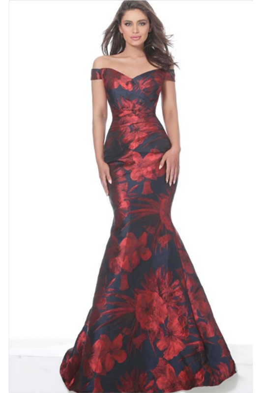 OFF SHOULDER FLORAL SATIN MERMAID GOWN - Park Lane Styling & Consulting